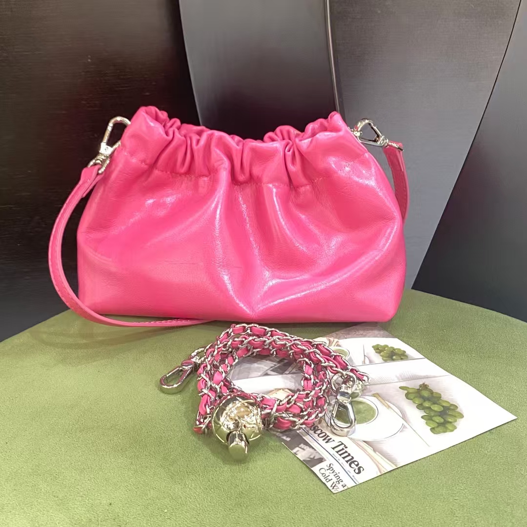 Small Gold Ball Top-Grain Cowhide Chain Single-Shoulder Crossbody Bag Shoulder leather Bag