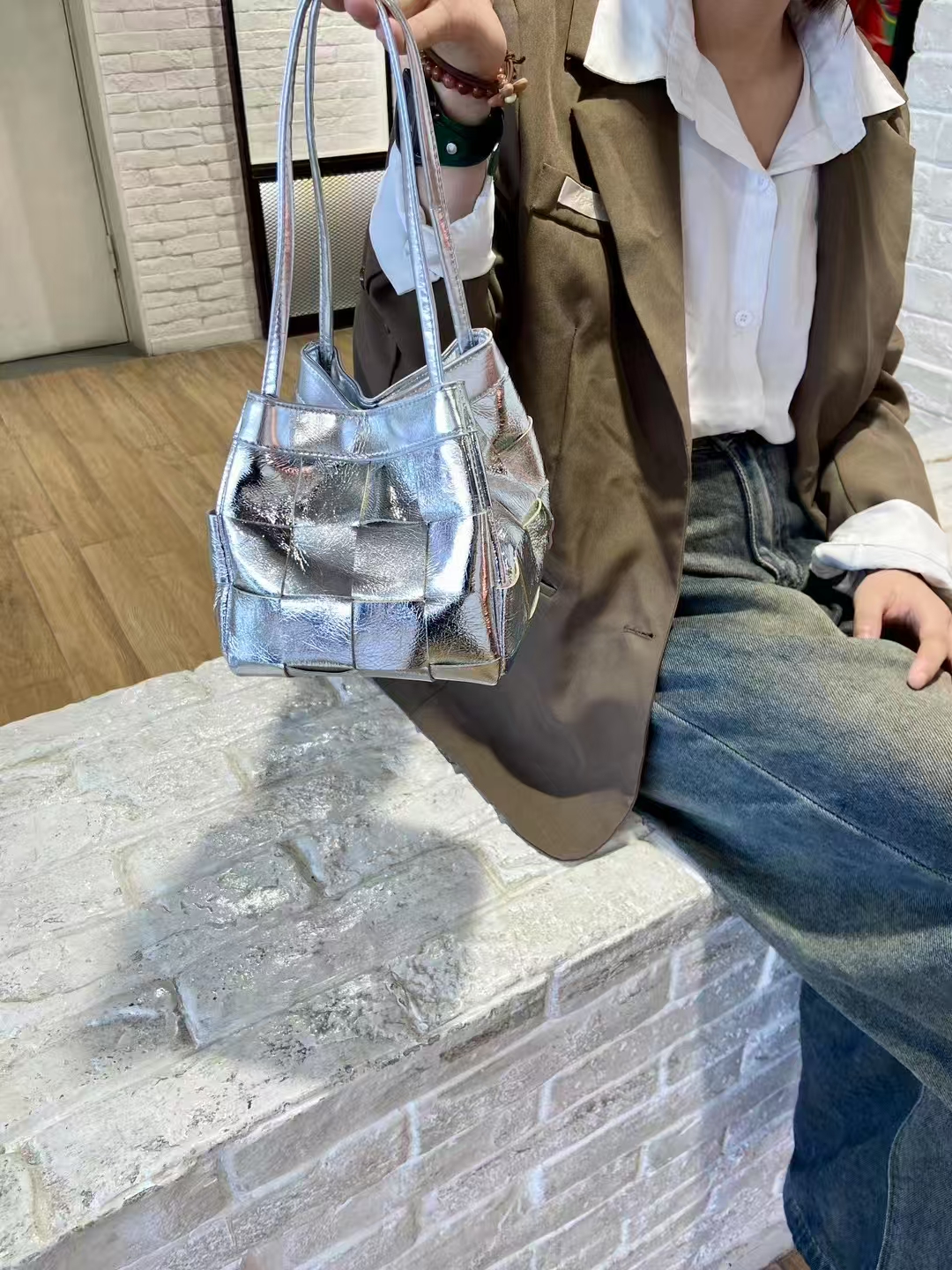 Top-Grain Oil-Waxed Cowhide Woven Small Square Bag genuine leather shoulder bag Cross body bag