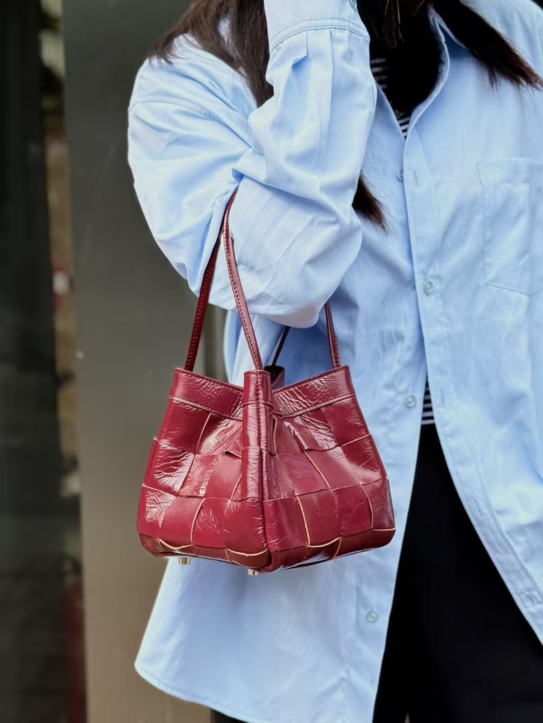 Top-Grain Oil-Waxed Cowhide Woven Small Square Bag genuine leather shoulder bag Cross body bag