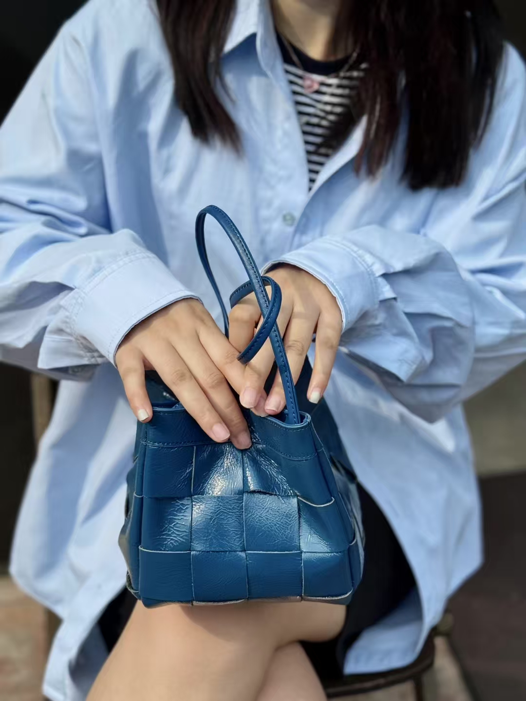 Top-Grain Oil-Waxed Cowhide Woven Small Square Bag genuine leather shoulder bag Cross body bag