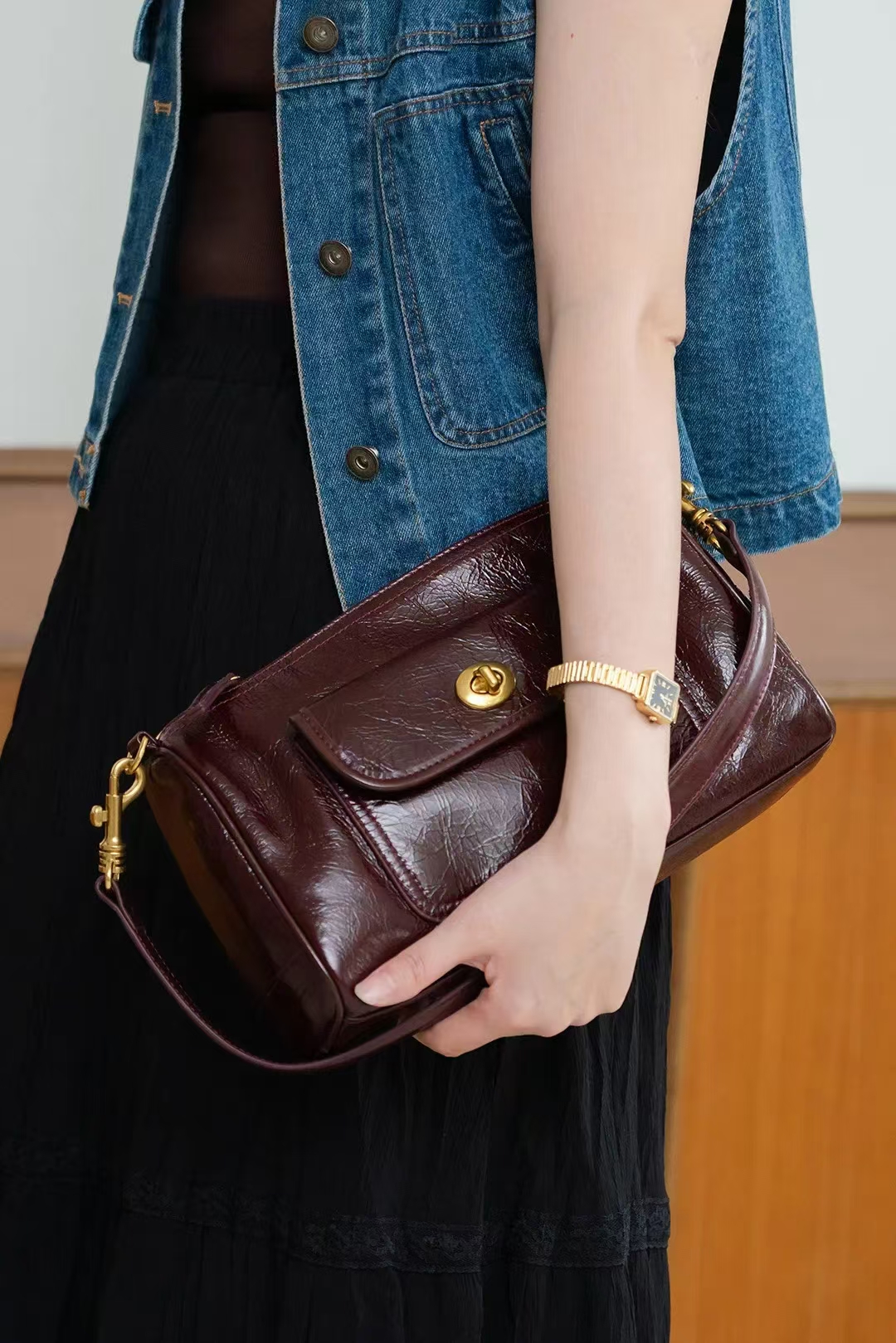 Top-grain Full-grain Cowhide Single shoulder and Cross body Bag Vintage genuine leather should bag