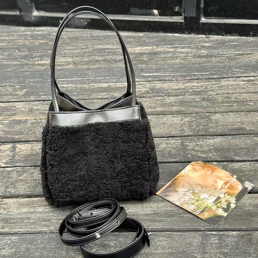 Lamb Fur Small Square Bag genuine leather vegetable basket handbag shoulder bag crossbody bag