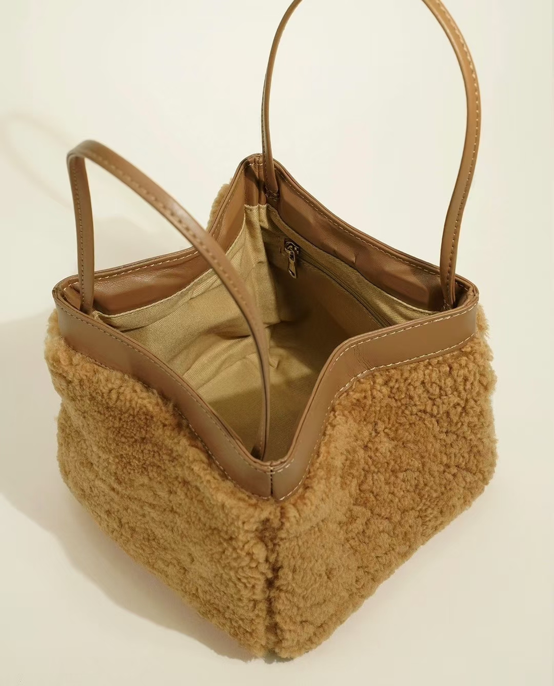 Lamb Fur Small Square Bag genuine leather vegetable basket handbag shoulder bag crossbody bag