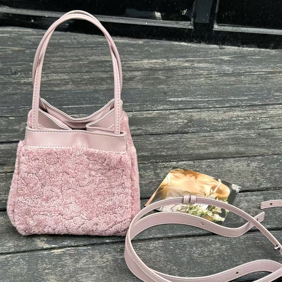 Lamb Fur Small Square Bag genuine leather vegetable basket handbag shoulder bag crossbody bag