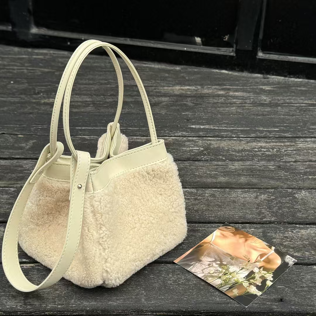Lamb Fur Small Square Bag genuine leather vegetable basket handbag shoulder bag crossbody bag