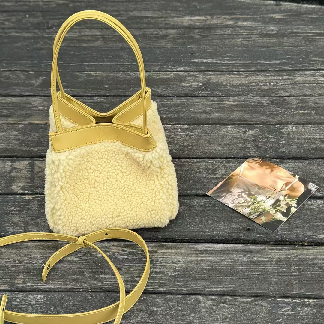 Lamb Fur Small Square Bag genuine leather vegetable basket handbag shoulder bag crossbody bag