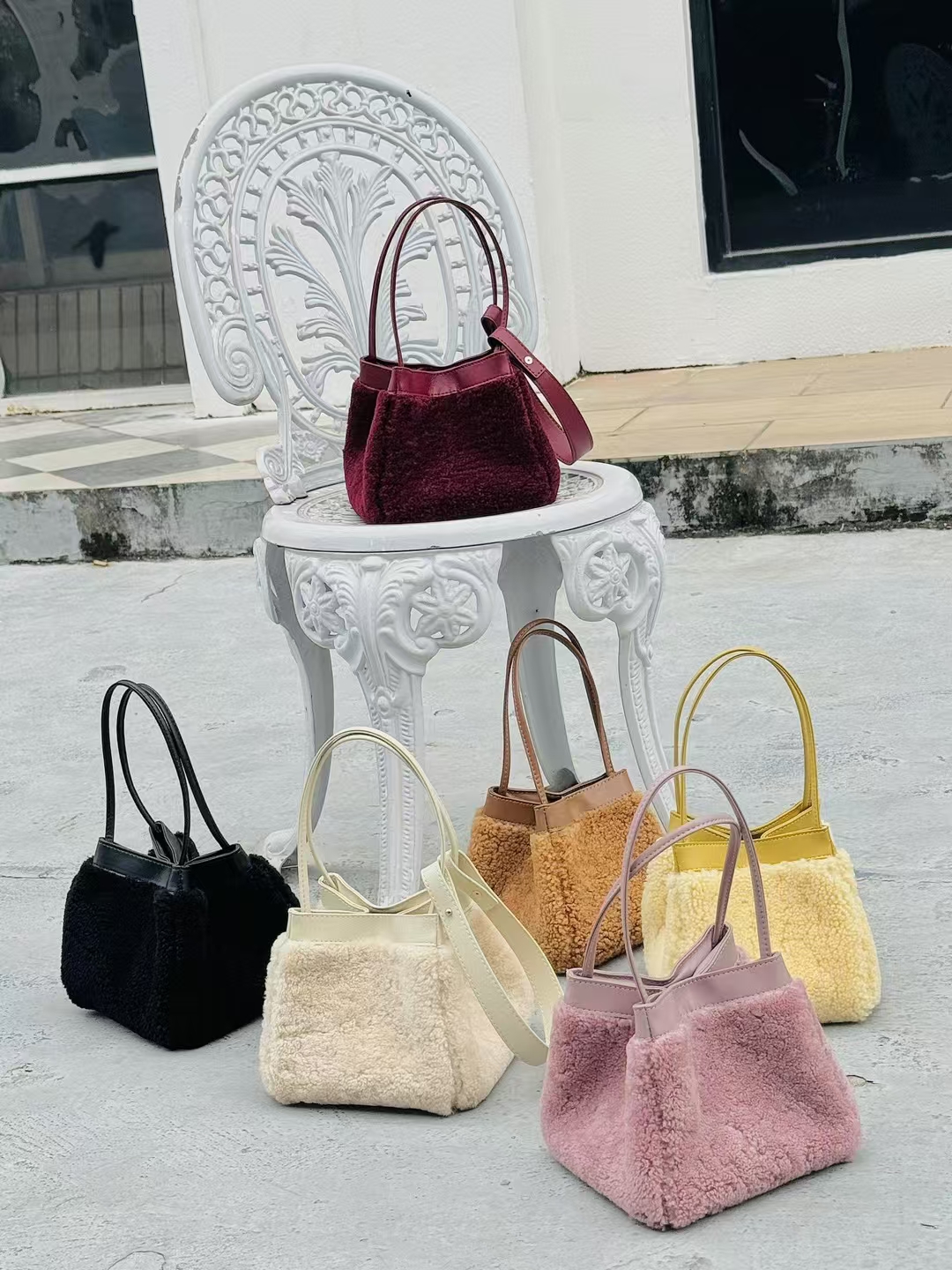 Lamb Fur Small Square Bag genuine leather vegetable basket handbag shoulder bag crossbody bag