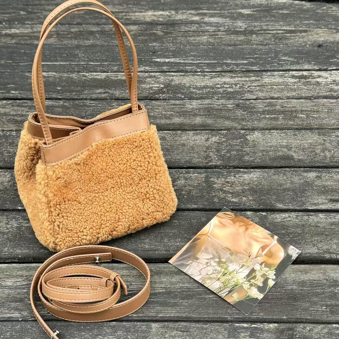 Lamb Fur Small Square Bag genuine leather vegetable basket handbag shoulder bag crossbody bag