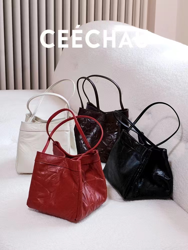 Top-Grain Cowhide Hand-Grabbed Texture Basket-Style  Small Square Bag genuine leather handbag shoulder bag