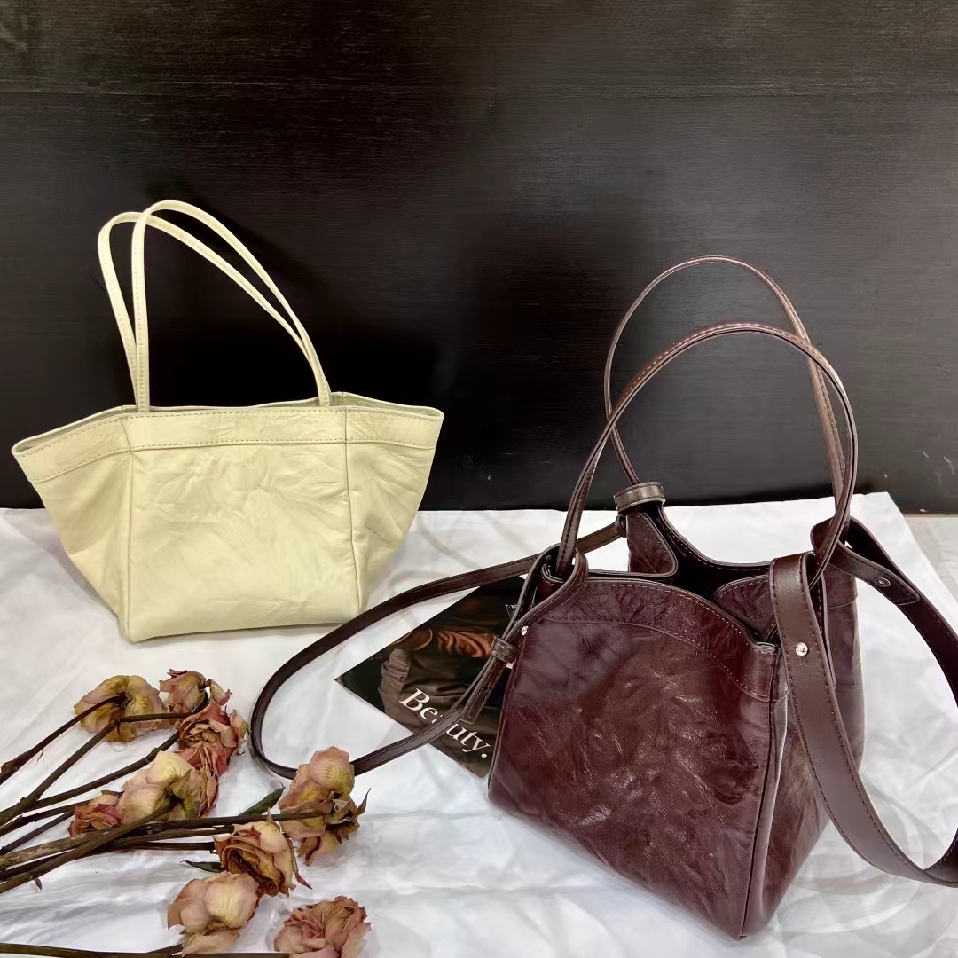 Top-Grain Cowhide Hand-Grabbed Texture Basket-Style  Small Square Bag genuine leather handbag shoulder bag