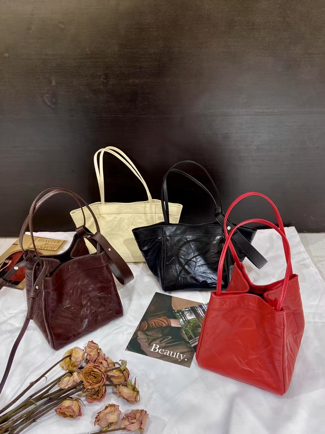 Top-Grain Cowhide Hand-Grabbed Texture Basket-Style  Small Square Bag genuine leather handbag shoulder bag