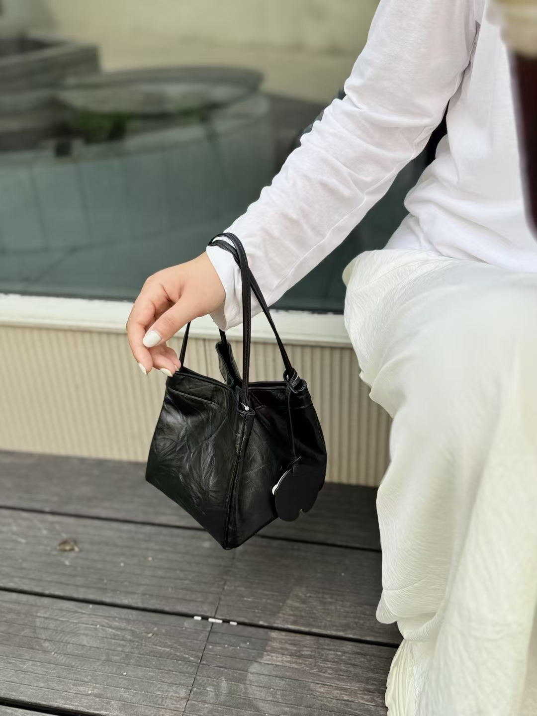 Top-Grain Cowhide Hand-Grabbed Texture Basket-Style  Small Square Bag genuine leather handbag shoulder bag