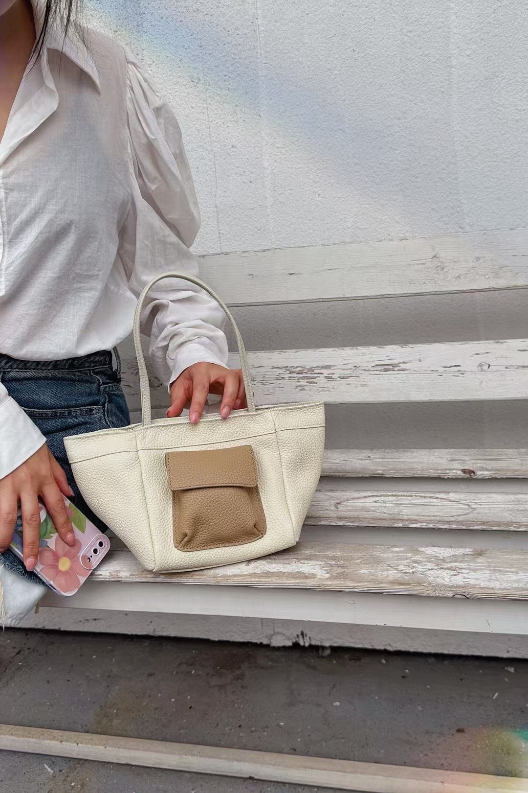 Top-Grain Full-Grain Cowhide Pocket Bag genuine leather handbag crossbody shoulder bag