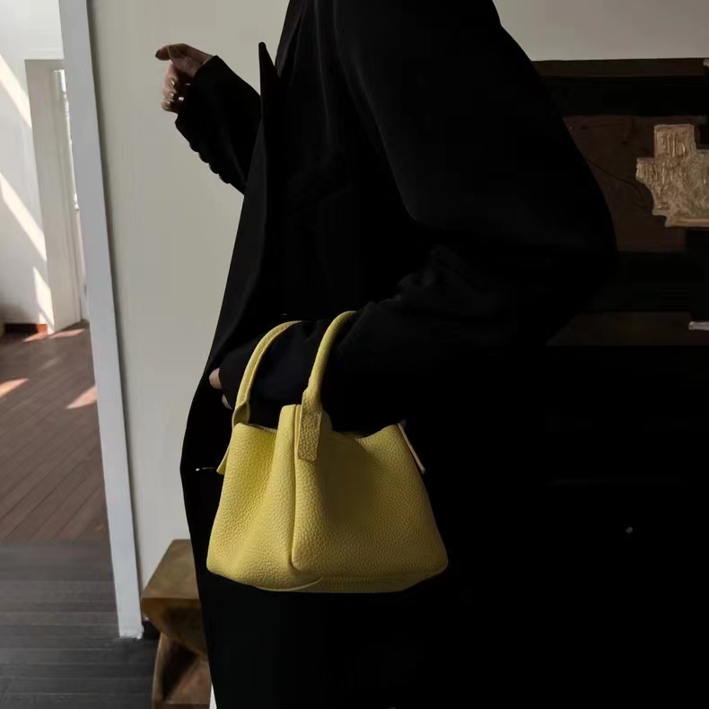 Top-Grain Full-Grain Cowhide Basket-Style Handheld Crossbody Bag genuine leather handbag shoulder bag