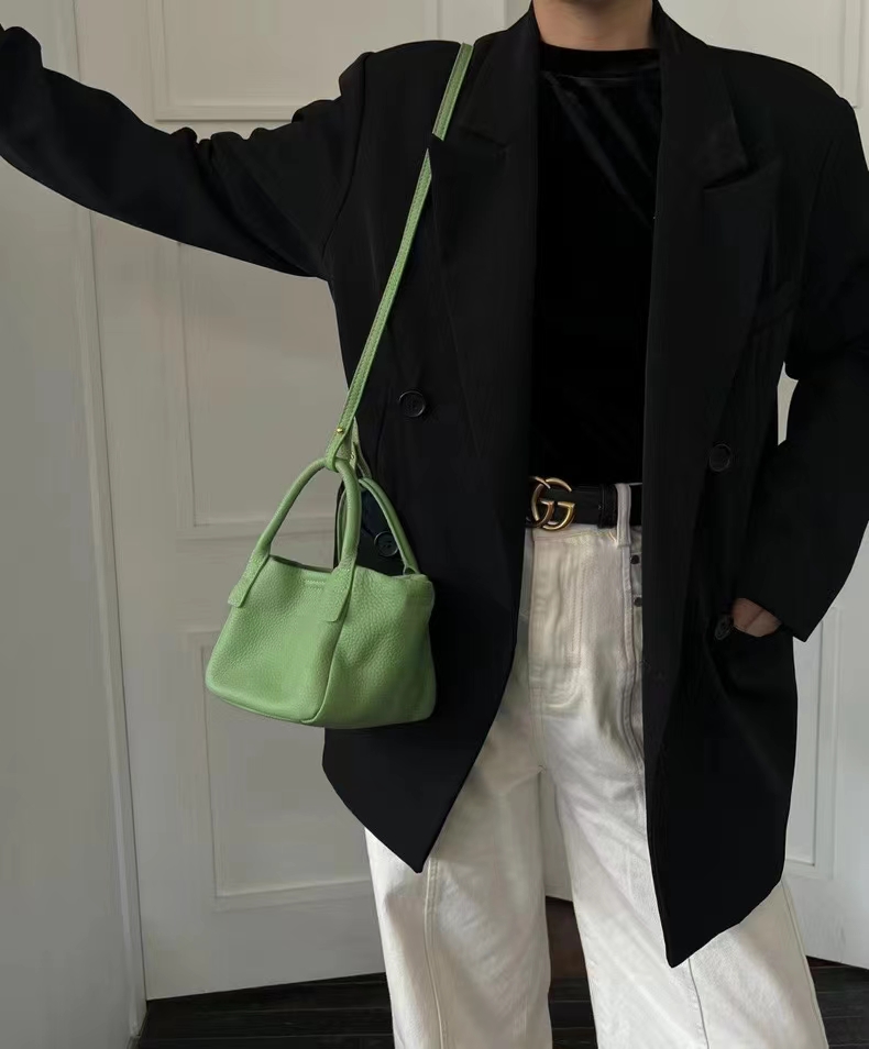 Top-Grain Full-Grain Cowhide Basket-Style Handheld Crossbody Bag genuine leather handbag shoulder bag