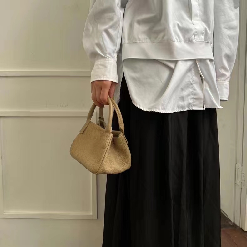 Top-Grain Full-Grain Cowhide Basket-Style Handheld Crossbody Bag genuine leather handbag shoulder bag