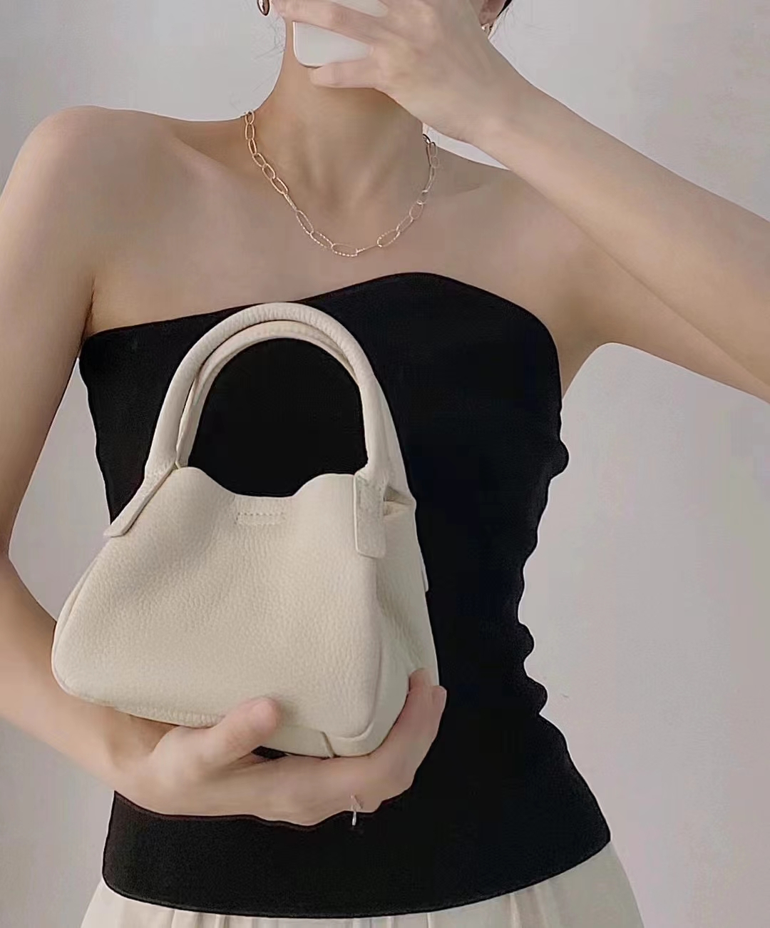 Top-Grain Full-Grain Cowhide Basket-Style Handheld Crossbody Bag genuine leather handbag shoulder bag