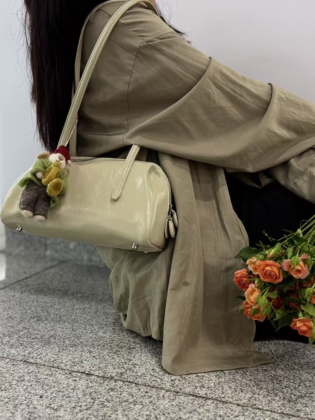 Top Grain Oil-Waxed Cowhide Folded Edge Boston Bag (Small) genuine leather handbag shoulder bag