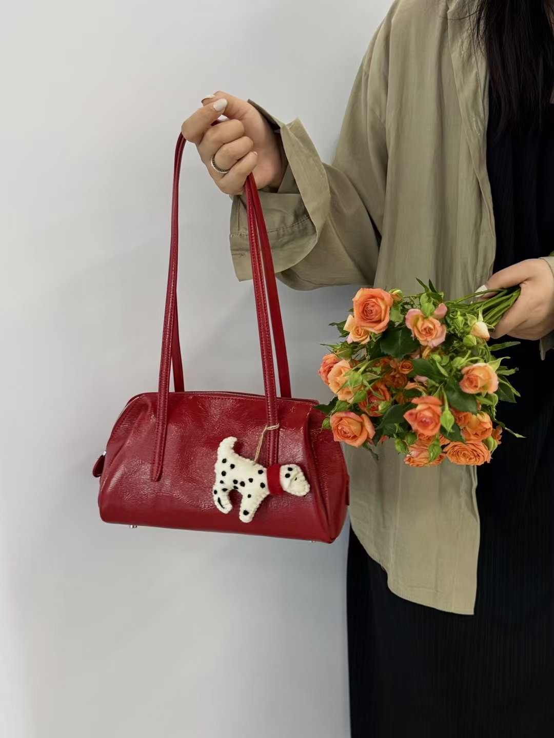 Top Grain Oil-Waxed Cowhide Folded Edge Boston Bag (Small) genuine leather handbag shoulder bag
