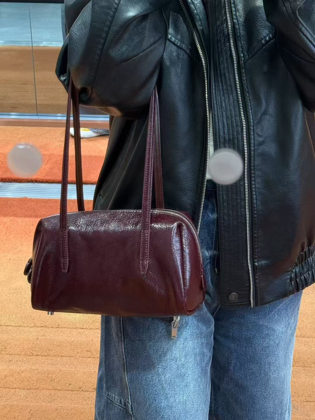 Top Grain Oil-Waxed Cowhide Folded Edge Boston Bag (Small) genuine leather handbag shoulder bag