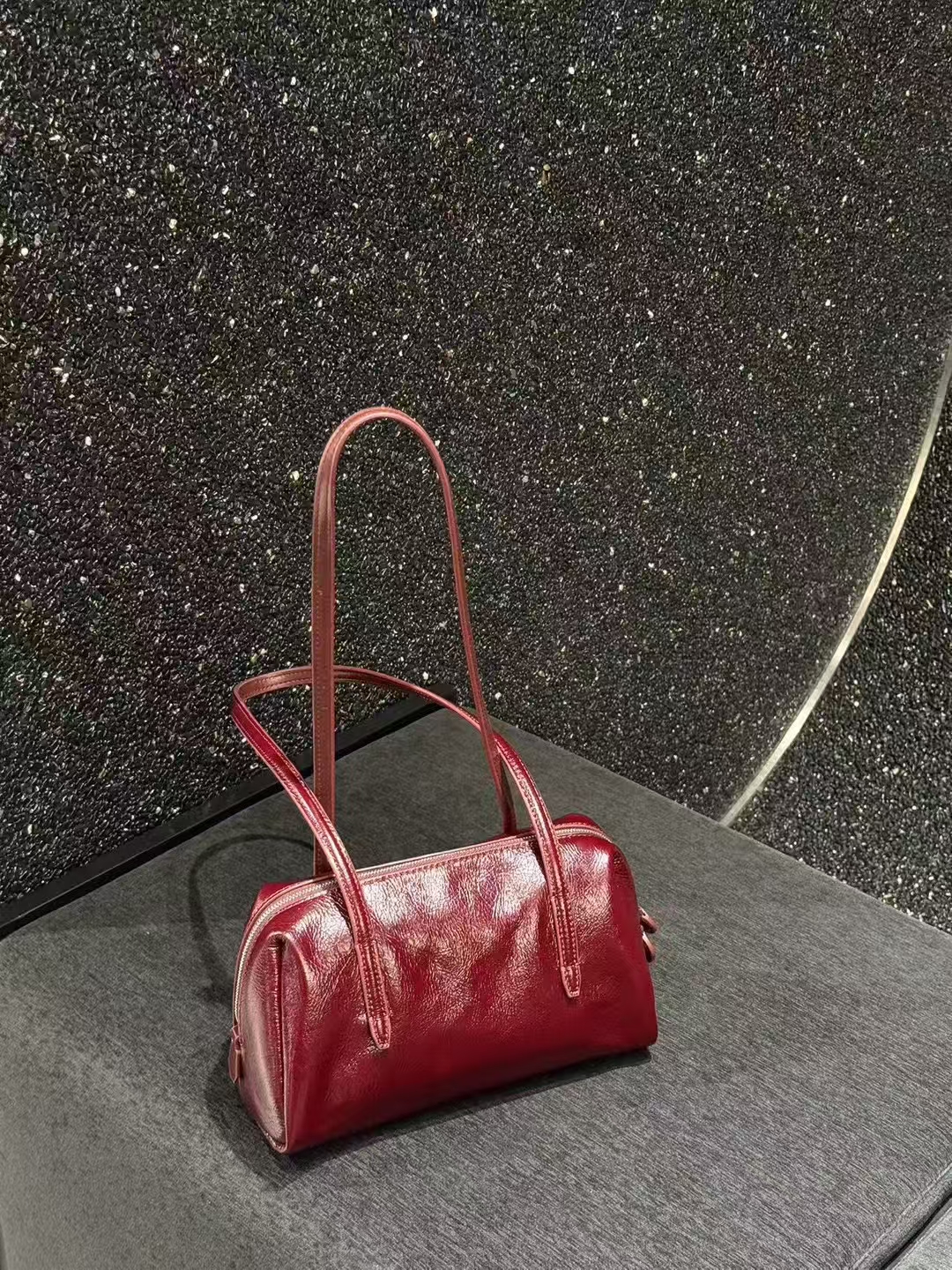 Top Grain Oil-Waxed Cowhide Folded Edge Boston Bag (Small) genuine leather handbag shoulder bag