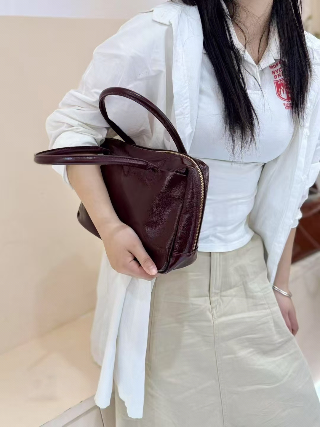 Top-Grain Oil-Waxed Cowhide Handheld genuine leather Tote Bag work bag handbag