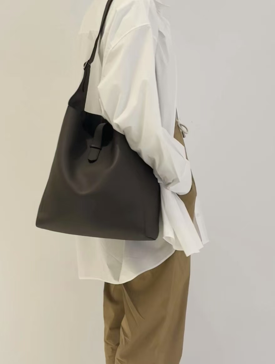 Top-Grain Full-Grain Cowhide Large Capacity Bucket Tote Shoulder Bag women's genuine leather bag