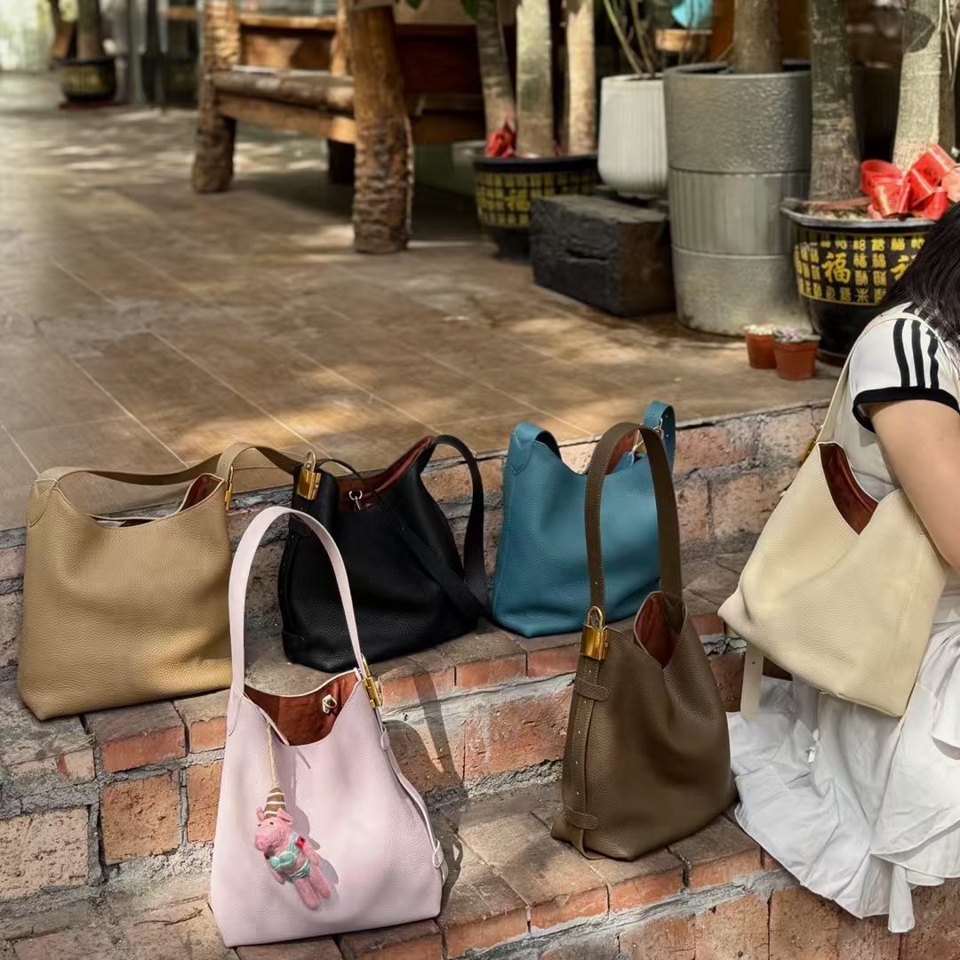 Top-Grain Full-Grain Cowhide Bucket genuine leather shoulder bag Crossbody Bag for women