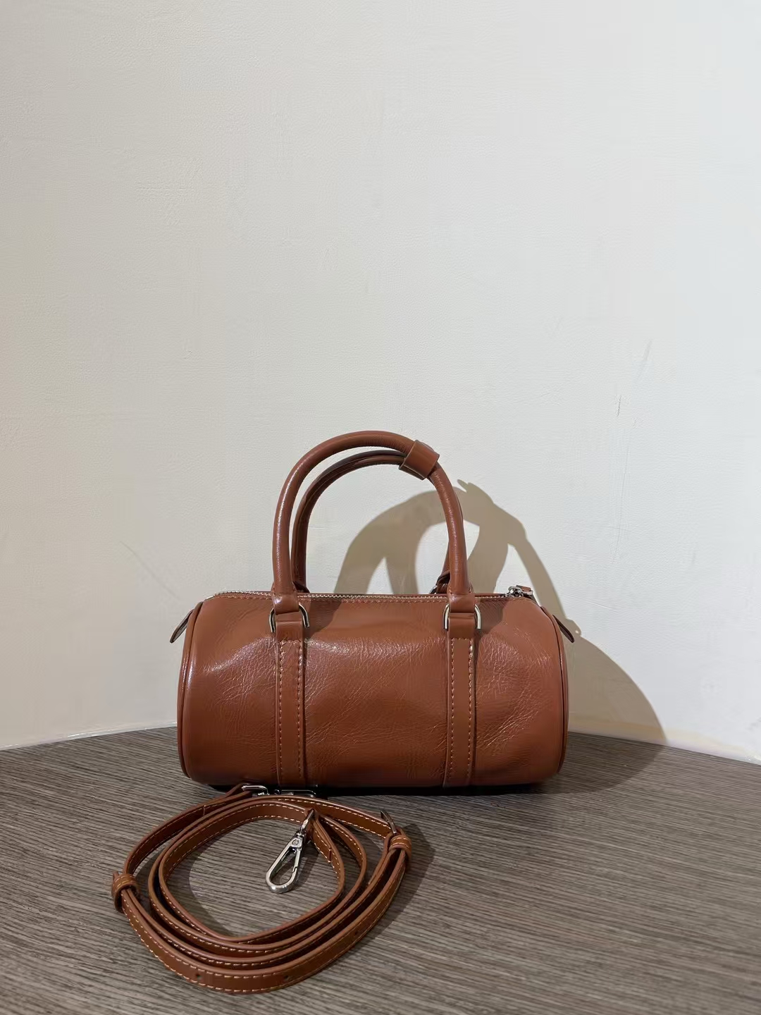 Top Grain Oil-Waxed Cowhide Cylindrical Pillow Bag  women's genuine leather handbag crossbody bag shoulder bag