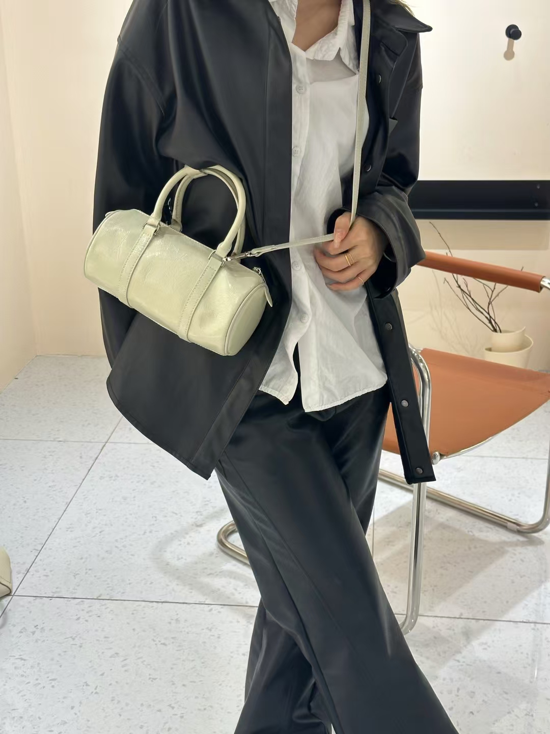 Top Grain Oil-Waxed Cowhide Cylindrical Pillow Bag  women's genuine leather handbag crossbody bag shoulder bag