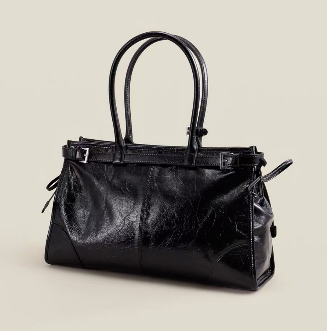 Top Grain Oil-Waxed Cowhide Large Capacity Tote Handheld Crossbody Bag genuine leather shoulder bag handbag