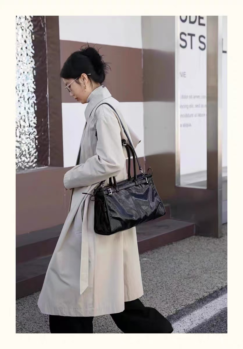 Top Grain Oil-Waxed Cowhide Large Capacity Tote Handheld Crossbody Bag genuine leather shoulder bag handbag