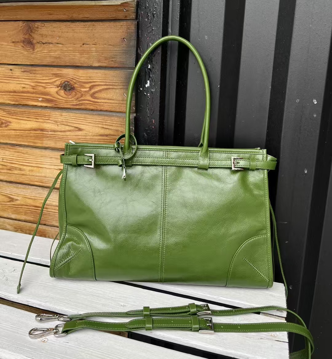 Top Grain Oil-Waxed Cowhide Large Capacity Tote Handheld Crossbody Bag genuine leather shoulder bag handbag