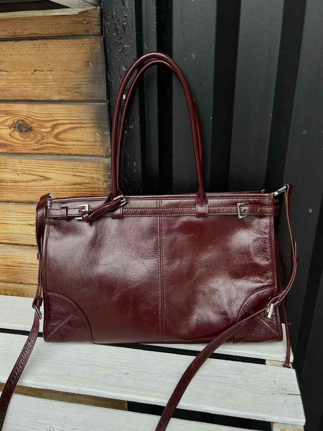 Top Grain Oil-Waxed Cowhide Large Capacity Tote Handheld Crossbody Bag genuine leather shoulder bag handbag
