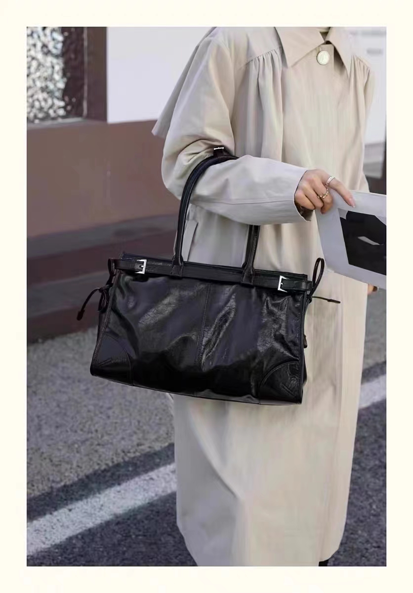 Top Grain Oil-Waxed Cowhide Large Capacity Tote Handheld Crossbody Bag genuine leather shoulder bag handbag