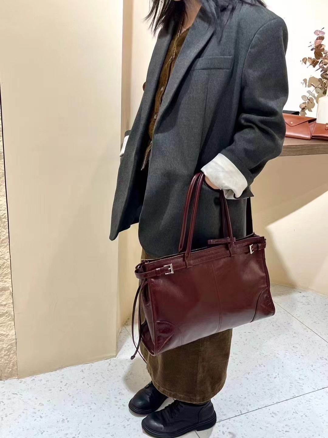 Top Grain Oil-Waxed Cowhide Large Capacity Tote Handheld Crossbody Bag genuine leather shoulder bag handbag