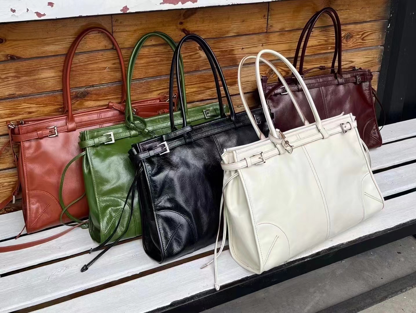 Top Grain Oil-Waxed Cowhide Large Capacity Tote Handheld Crossbody Bag genuine leather shoulder bag handbag