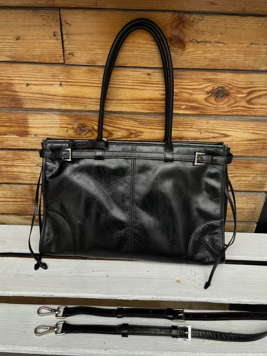 Top Grain Oil-Waxed Cowhide Large Capacity Tote Handheld Crossbody Bag genuine leather shoulder bag handbag