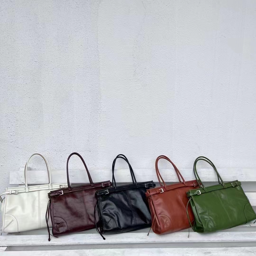 Top Grain Oil-Waxed Cowhide Large Capacity Tote Handheld Crossbody Bag genuine leather shoulder bag handbag