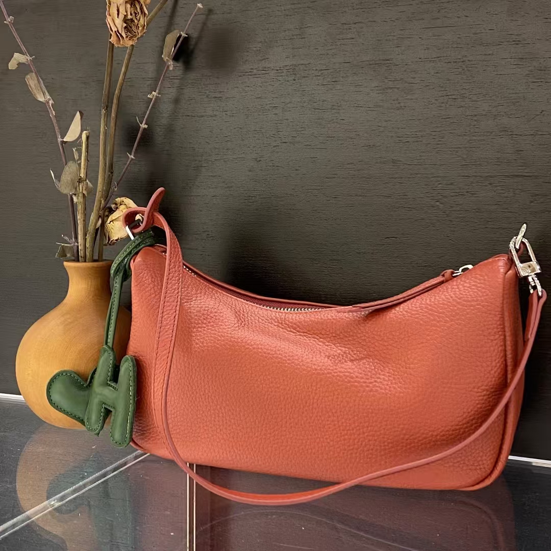 Top-Grain Cowhide Naturally Tumbled Single Shoulder Crossbody Bag genuine leather shoulder bag