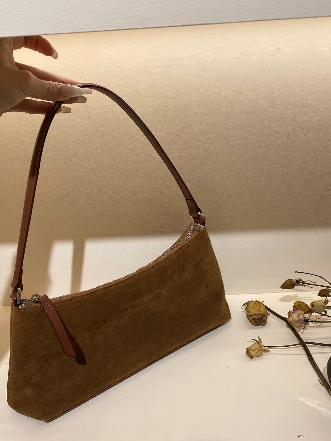 Top-Grain High-Gloss Suede Cowhide Underarm Baguette Bag  Fashion Bags for Women shoulder bag