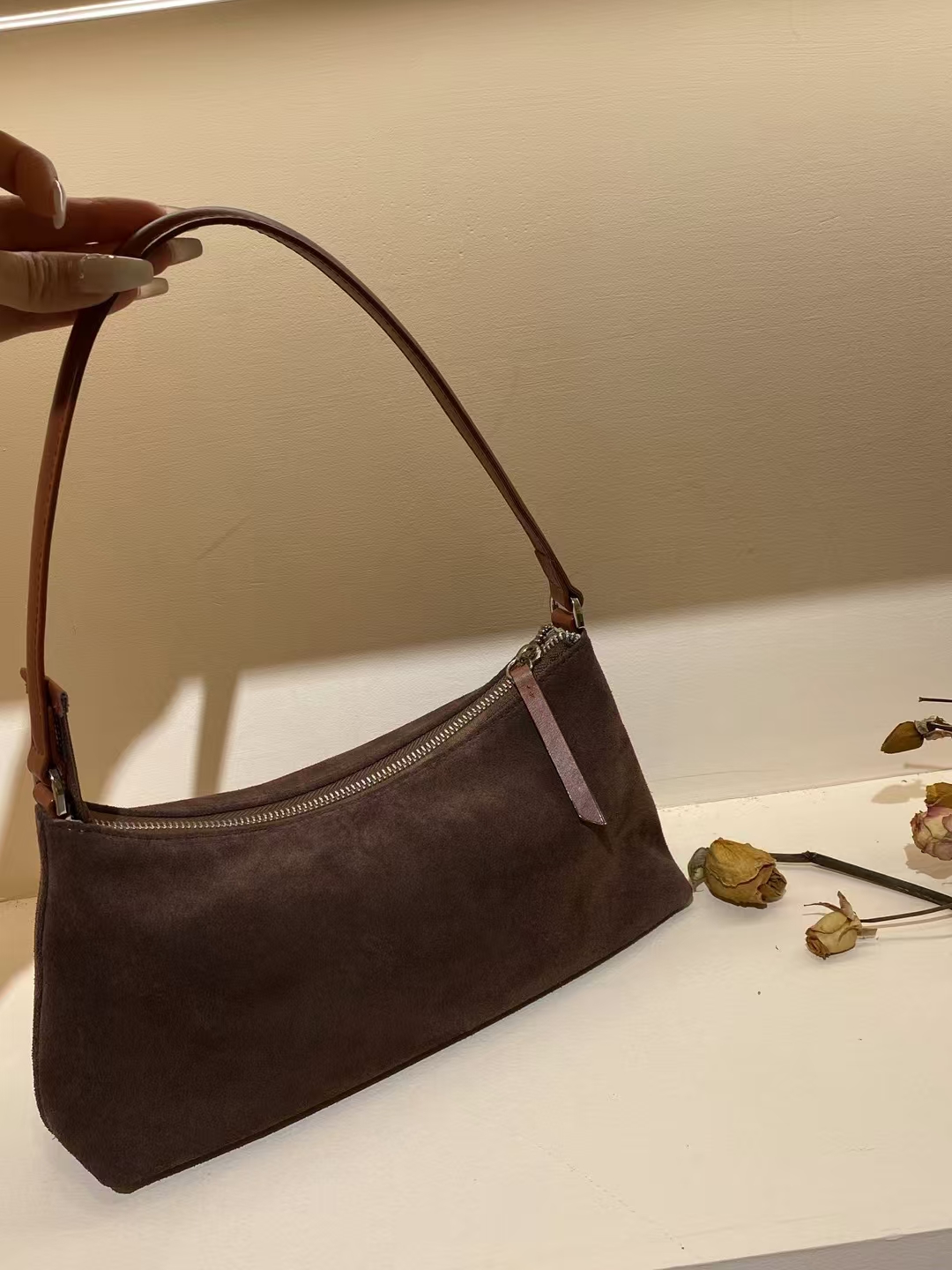 Top-Grain High-Gloss Suede Cowhide Underarm Baguette Bag  Fashion Bags for Women shoulder bag