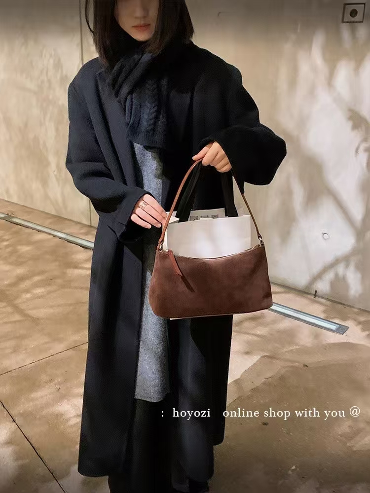 Top-Grain High-Gloss Suede Cowhide Underarm Baguette Bag  Fashion Bags for Women shoulder bag