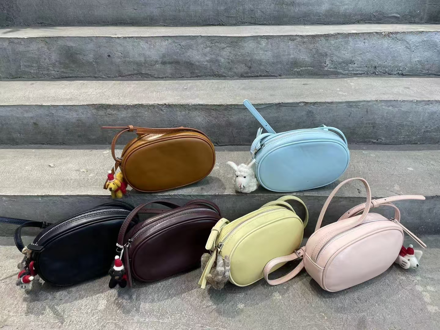 A-Grade Sheepskin Oval Bag genuine leather Mini Shoulder Bag crossbody bag for Women