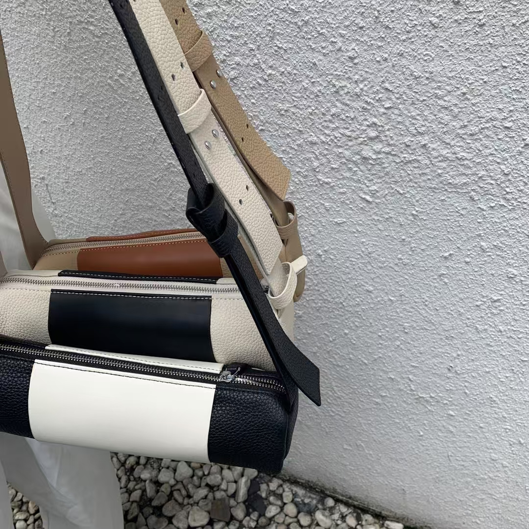 Top Grain Cowhide Color-Block Cylindrical Bag genuine leather mini crossbody shoulder bag