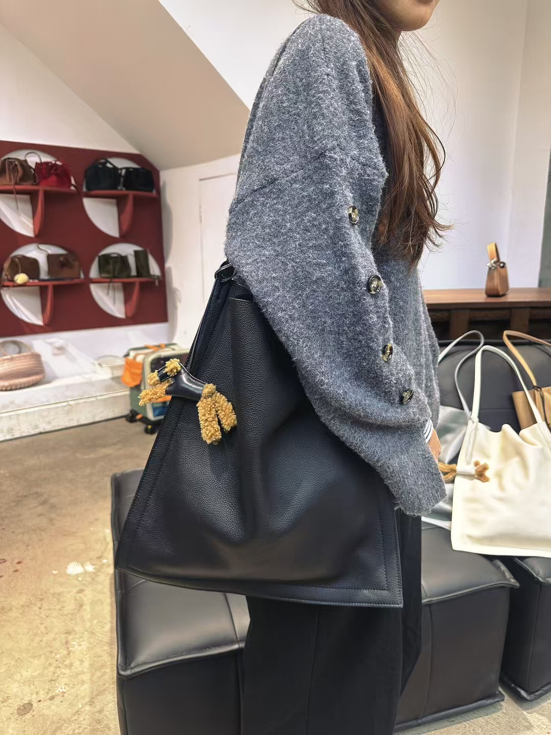 Top Grain Cowhide Natural Crash Casual  genuine leather Tote Bag Large Capacity Shoulder Bag