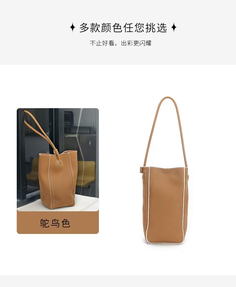 Top-Grain Full-Grain Cowhide Shoulder leather Toast Bucket Bag genuine leather women's shoulder bag