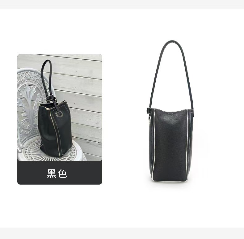 Top-Grain Full-Grain Cowhide Shoulder leather Toast Bucket Bag genuine leather women's shoulder bag