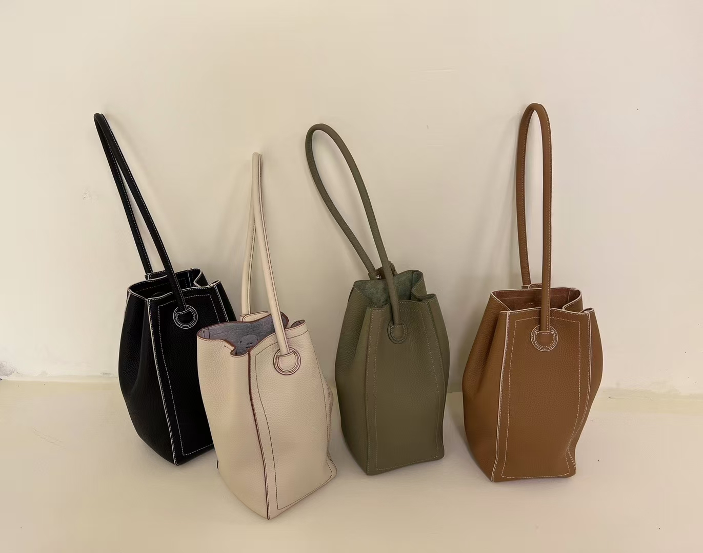 Top-Grain Full-Grain Cowhide Shoulder leather Toast Bucket Bag genuine leather women's shoulder bag