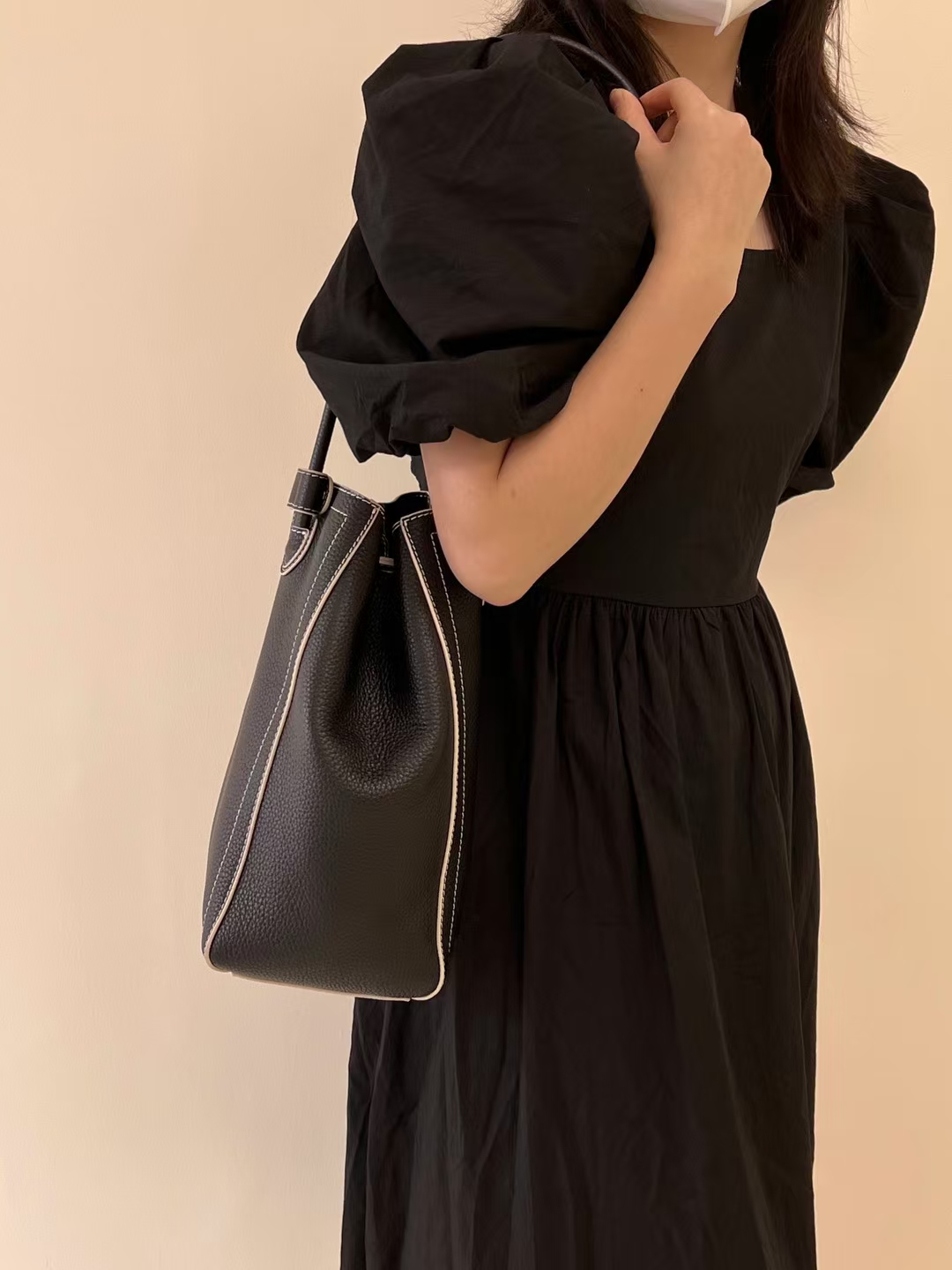 Top-Grain Full-Grain Cowhide Shoulder leather Toast Bucket Bag genuine leather women's shoulder bag
